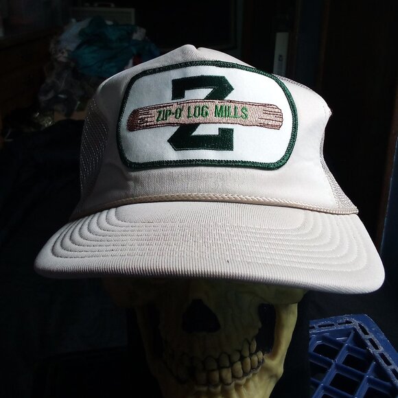 Deadstock Vintage Zip-Log Mills Patch Snap Trucker Hat - Picture 1 of 7